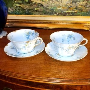 2 Sets Limoges Cups and Saucers Pour Café au Lait. Gorgeous!